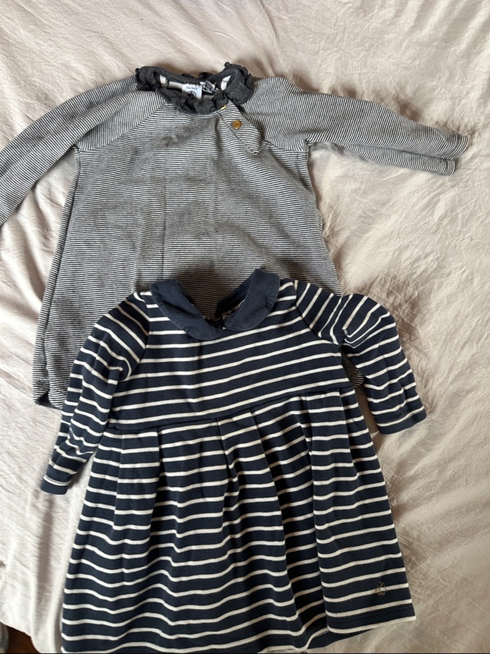 Petit Bateau Navy and White Striped Cotton Dress
